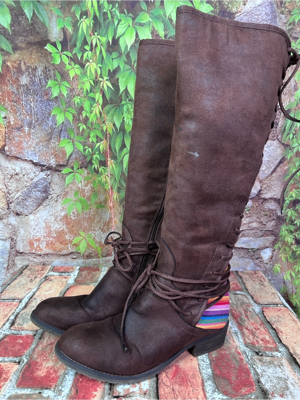 VERY VOLATILE Rainbow Inset Lace Up Festival Boots, 10 - Picture 2 of 15